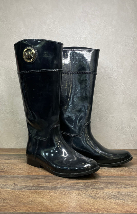 Michael Kors Black Glossy Rubber Tall Rain Boots Women's Size 11