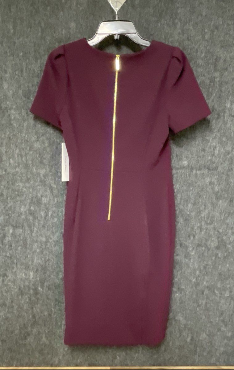 Calvin Klein Women's Purple Short Sleeve Sheath Dress Gold Zip Sz 8 NWT