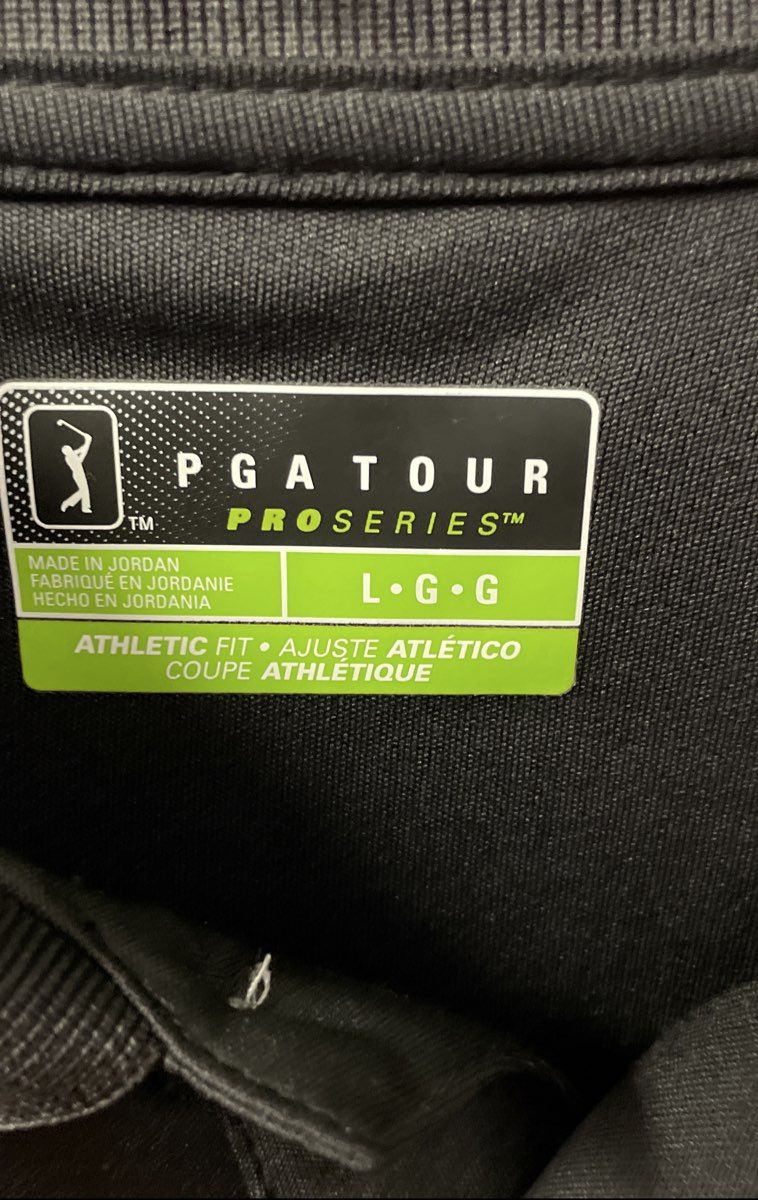 PGA Tour Men's Pro Series Golf Polo Shirt Caviar Black Gray Striped Sz L NWT