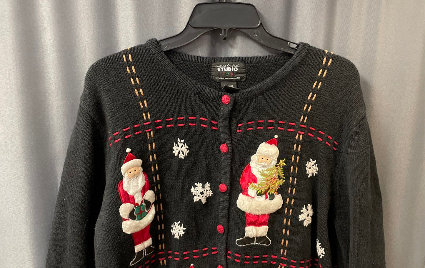 Vintage 90s Designers Originals Studio Joy Women's Christmas Santa Cardigan L