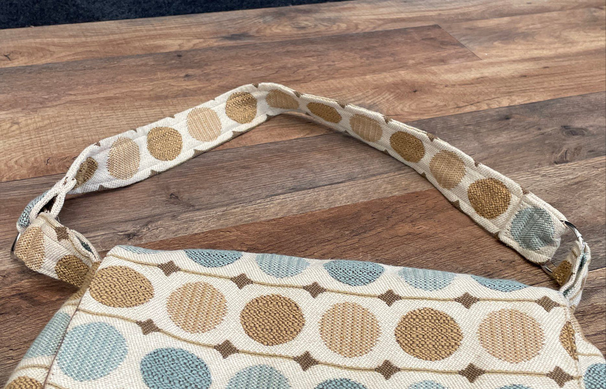 Dot's Needle Brown Tan Blue Woven Geometric Polka Dot Flap Shoulder Bag