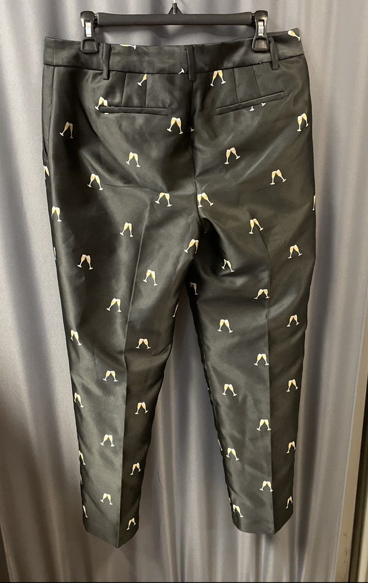 RSVP by Talbots Women's Black Champagne Flute Print Tapered Ankle Pants Size 8