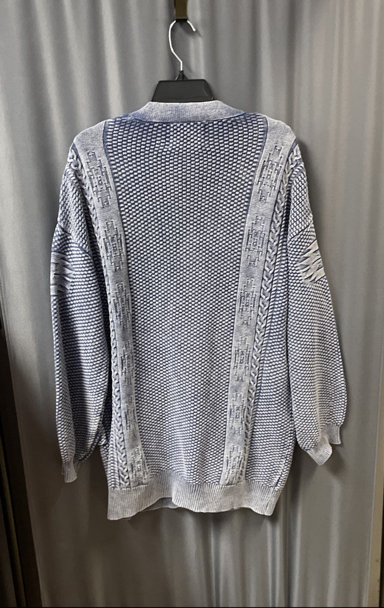 Hawaii Surf Wave Women's Blue Oversized Single Button Textured Cardigan Sweater