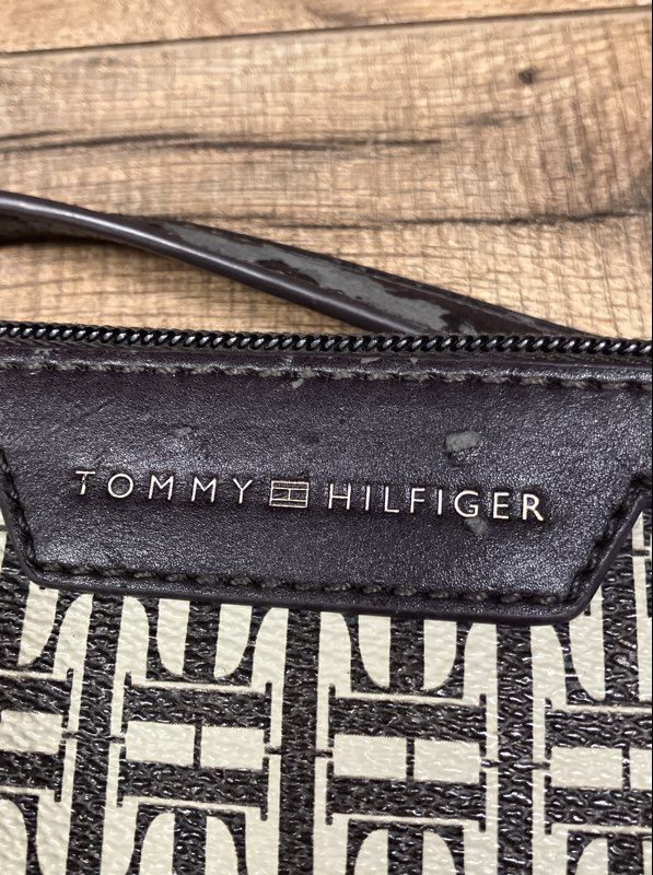Tommy Hilfiger Brown Monogram Canvas Crossbody Bag Gold Tone Hardware