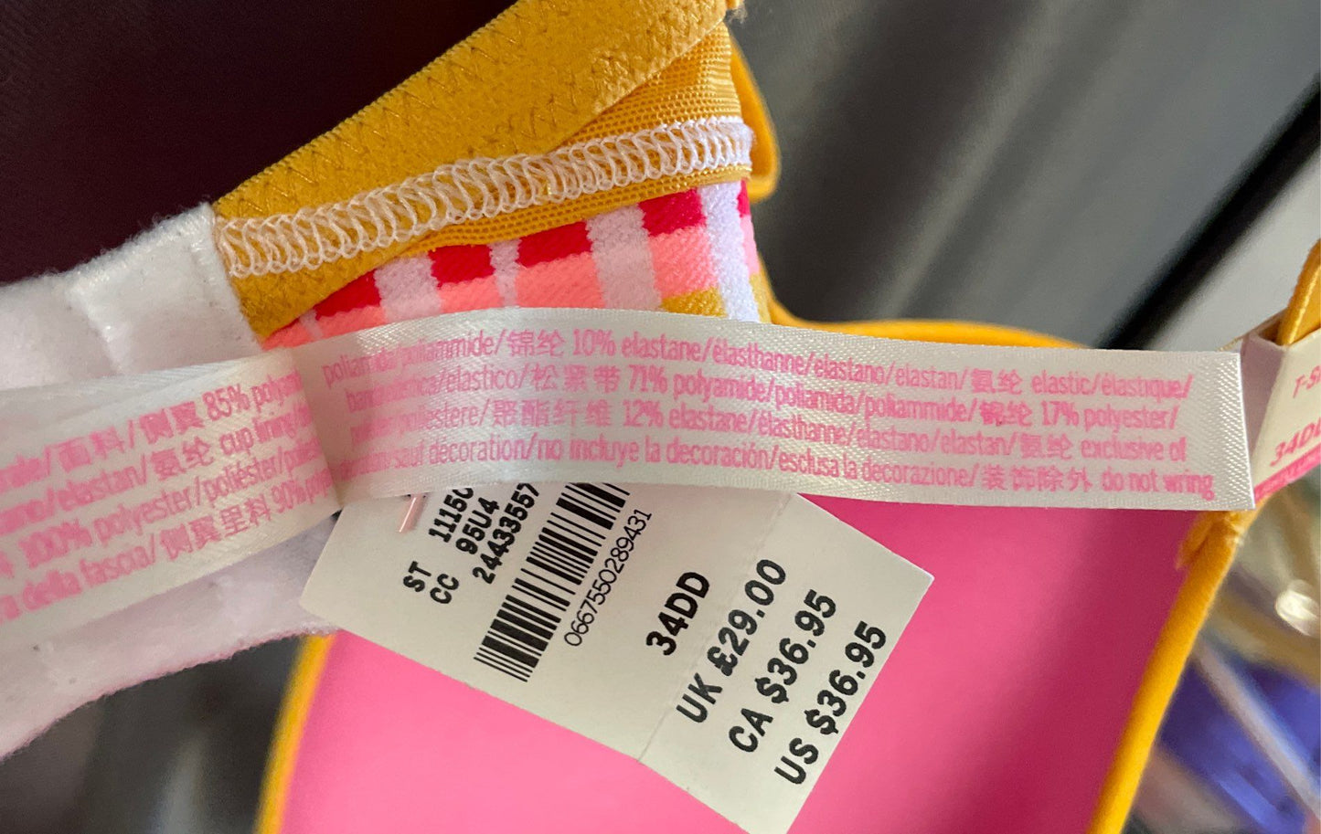 PINK Victoria's Secret Women's T-Shirt Bra Yellow Lightly Lined NWT 34DD
