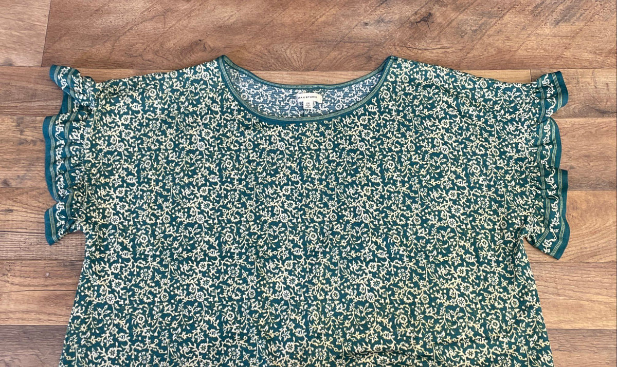 Max Studio Women's Teal Floral Ruffle Flutter Sleeve Tunic Dress Sz 2X