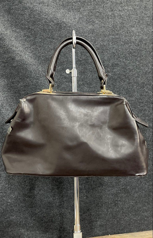 Dream Control Brown Leather Doctor Bag Satchel Large Gold Tone Hardware