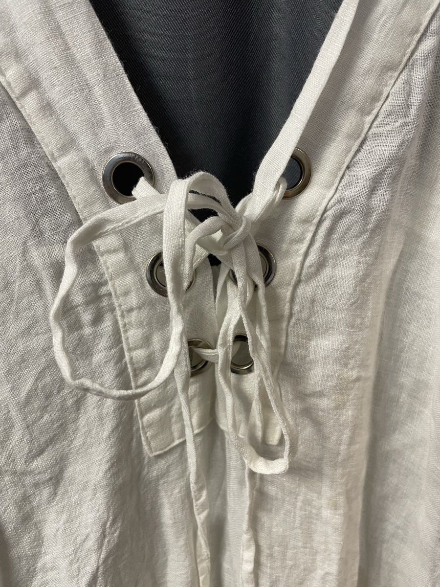 Laura Gotti Women's White 100% Linen Lace-Up Maxi Dress Made in Italy Sz M