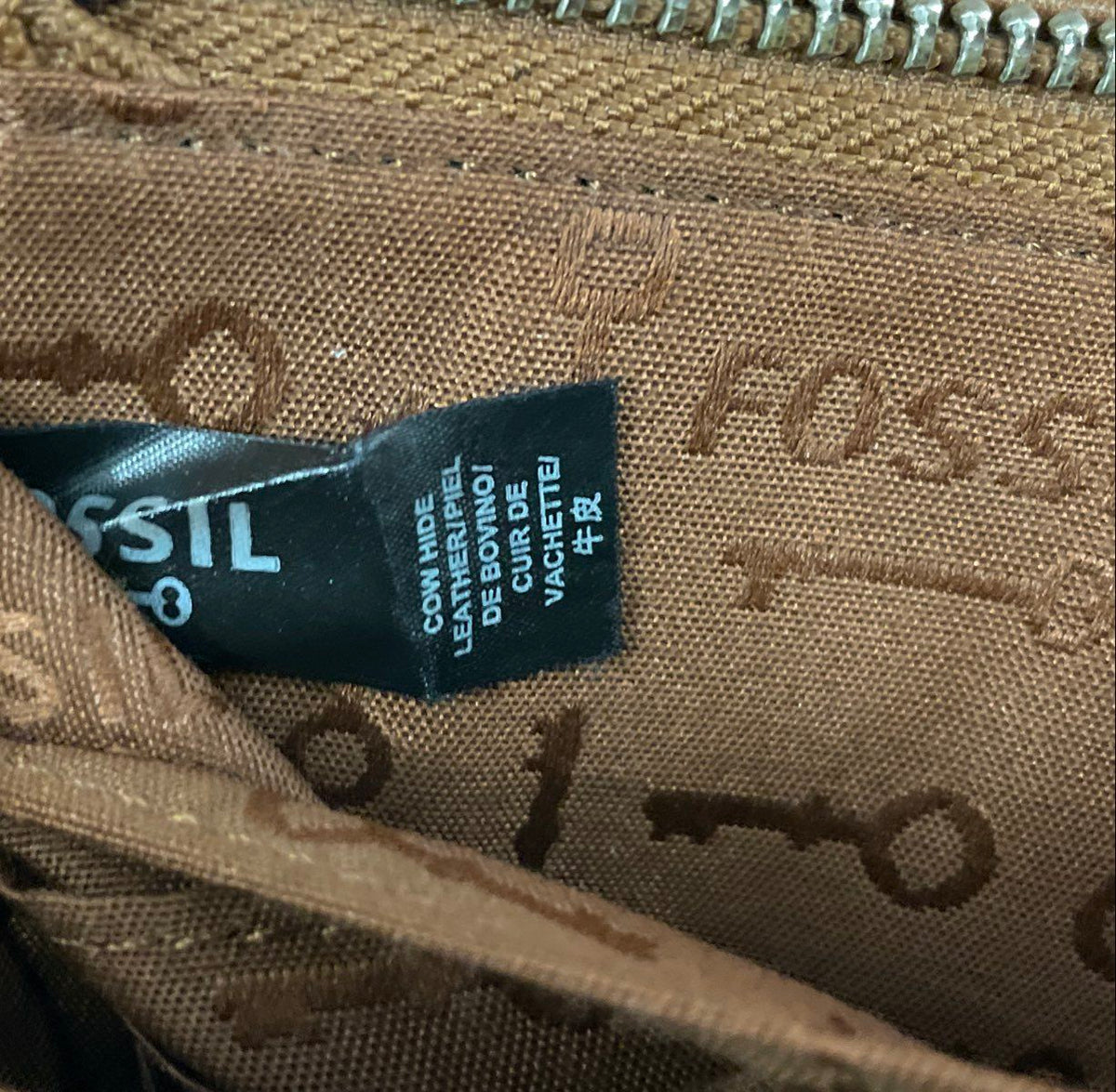 Fossil Brown Leather Keyhole Zip Around Clutch Wallet Large