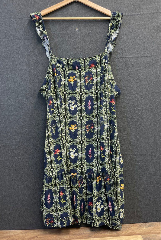 Agua Bendita Women's Navy Blue Floral Ruffle Strap Dress Sz 3X