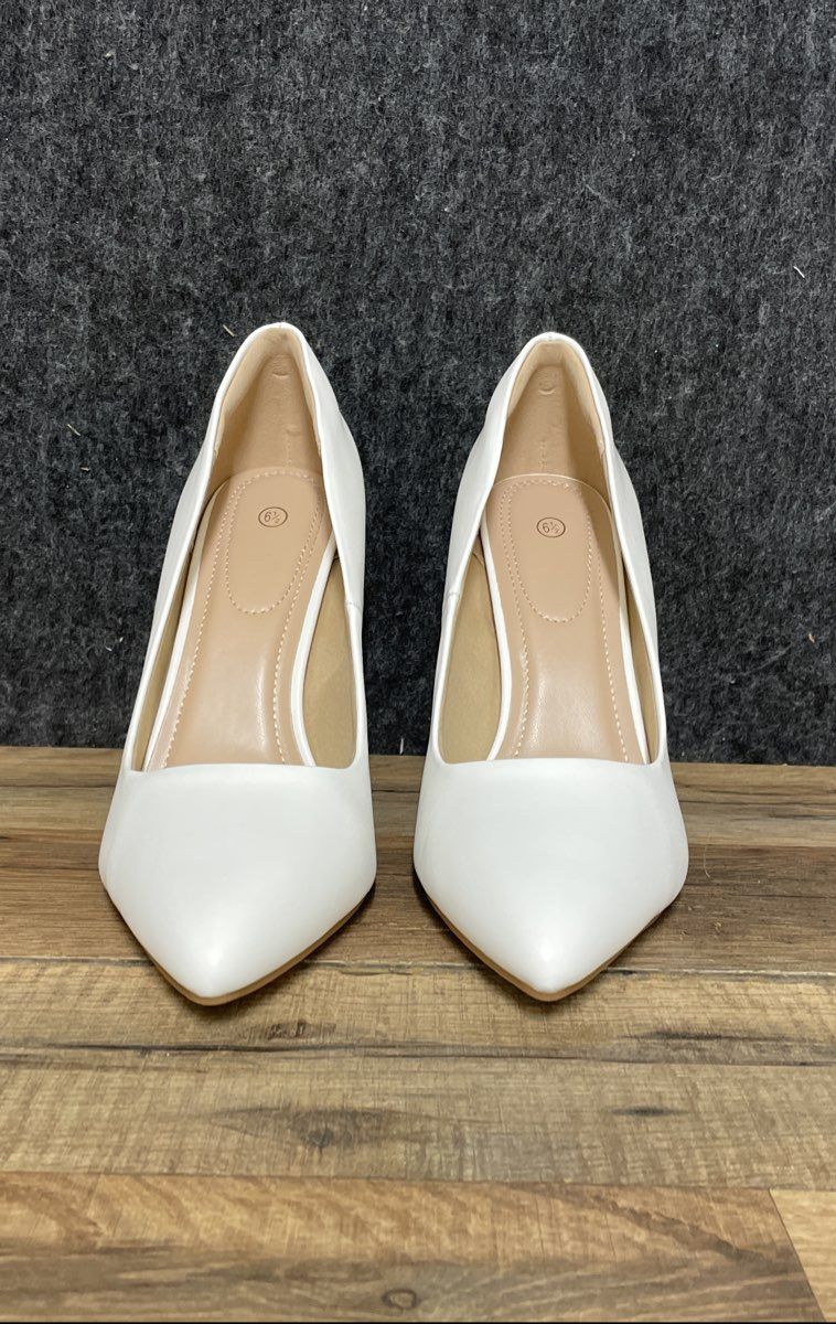 Mysoft Classic White Pointed Toe Stiletto High Heel Pumps Women's Size 6.5