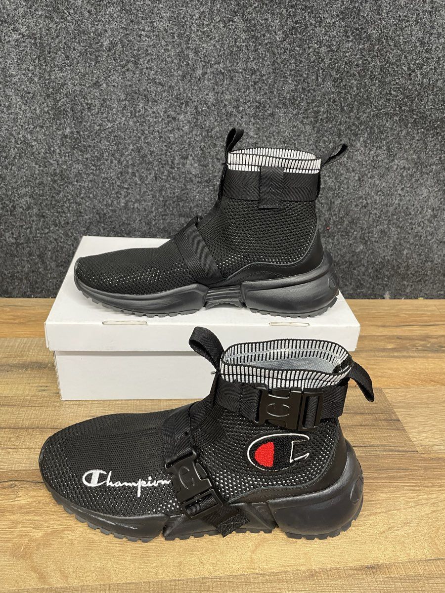 Champion Hyper Future Black White Red Buckle Strap High Top Sneakers Size 7.5