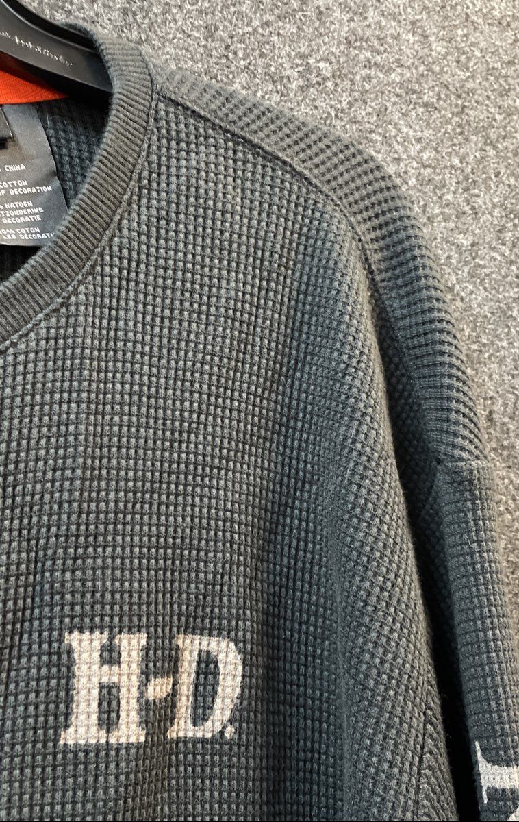 Harley-Davidson Long Sleeve Waffle Knit Henley Willie G Skull Shirt Sz XL