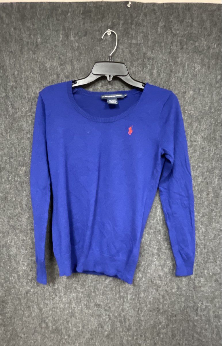 Ralph Lauren Sport Women's Royal Blue Merino Wool Red Pony Sweater Sz L