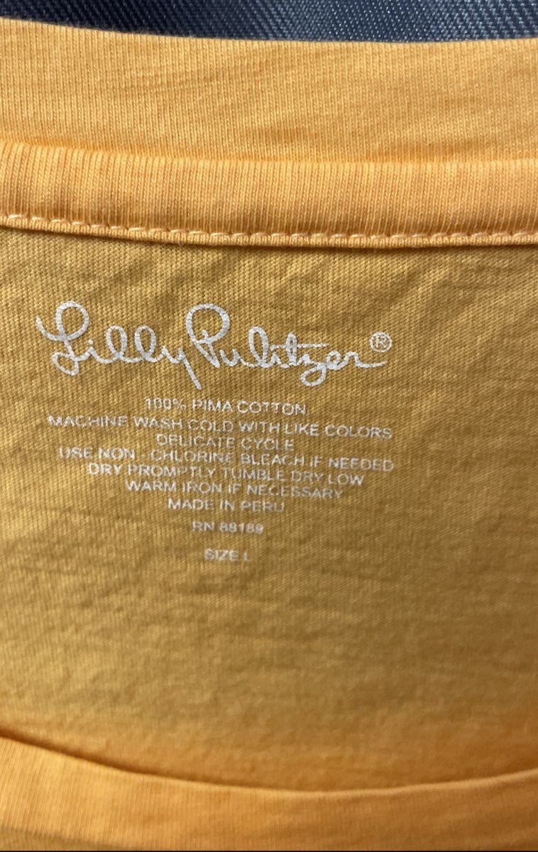 Lilly Pulitzer Women's Orange Pima Cotton Elephant Floral Graphic Tee Size L