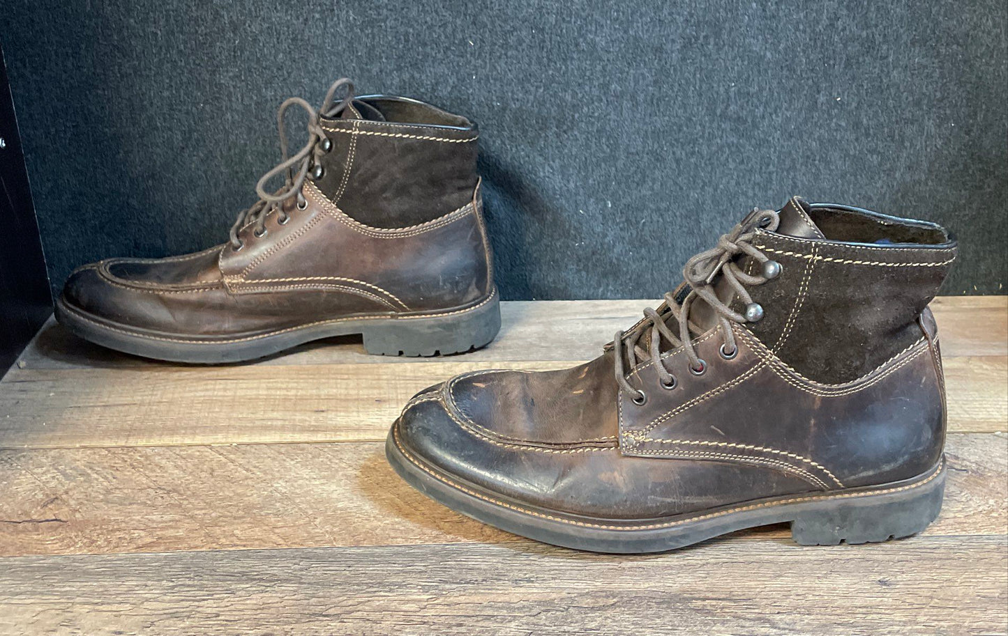 Johnston & Murphy Dark Brown Leather Moc Toe Lace Up Ankle Boots Size 10.5