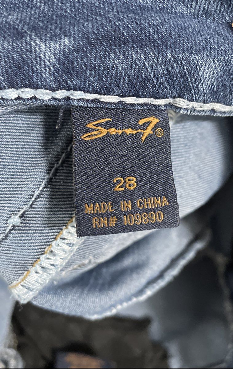 Seven7 Women's Blue Bootcut Jeans Contrast Stitch Embroidered Pockets Sz 28