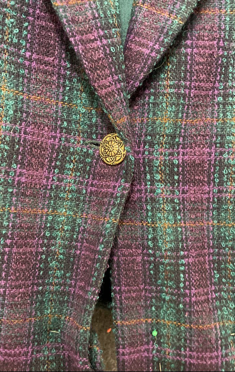 Vintage 90s Alfred Dunner Women's Purple Green Plaid Wool Blazer Sz 16 Petite