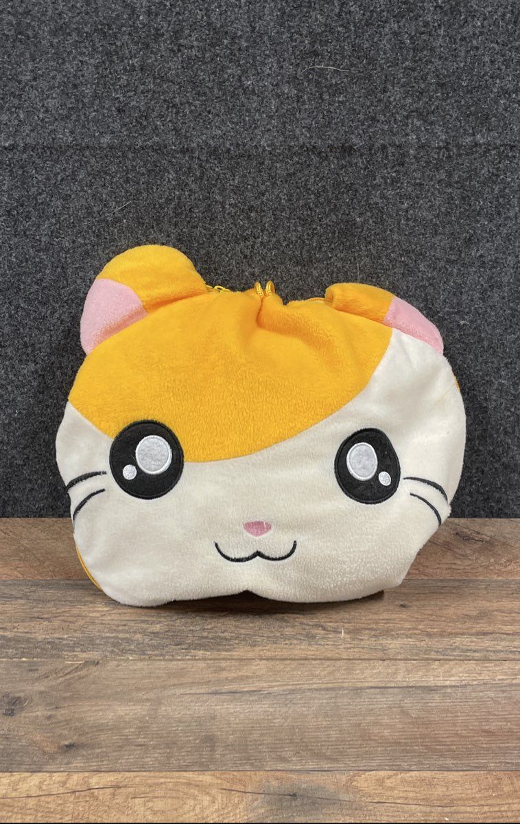Hamster Plush Animal Blanket Travel Set Yellow Muslin With Zipper Pouch Case