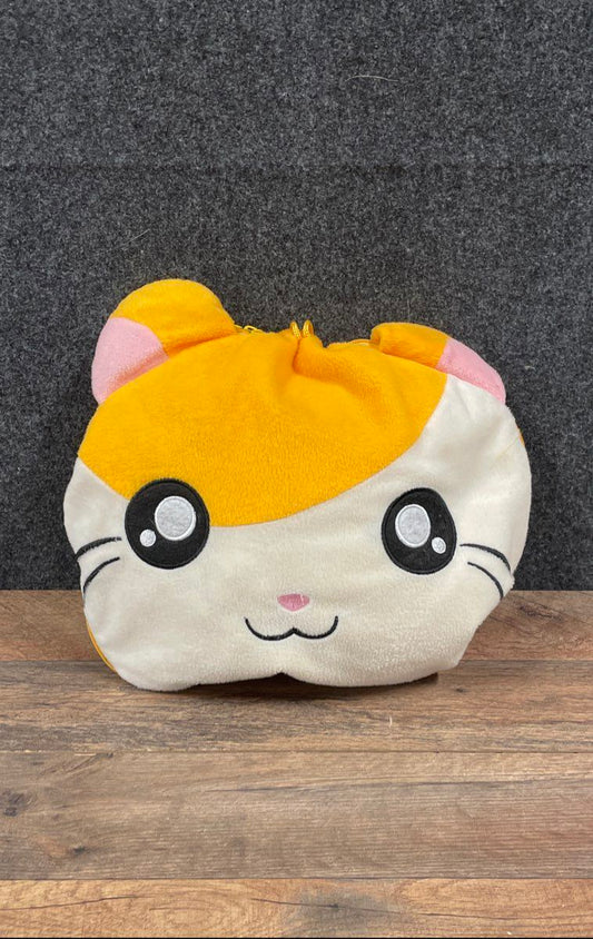 Hamster Plush Animal Blanket Travel Set Yellow Muslin With Zipper Pouch Case