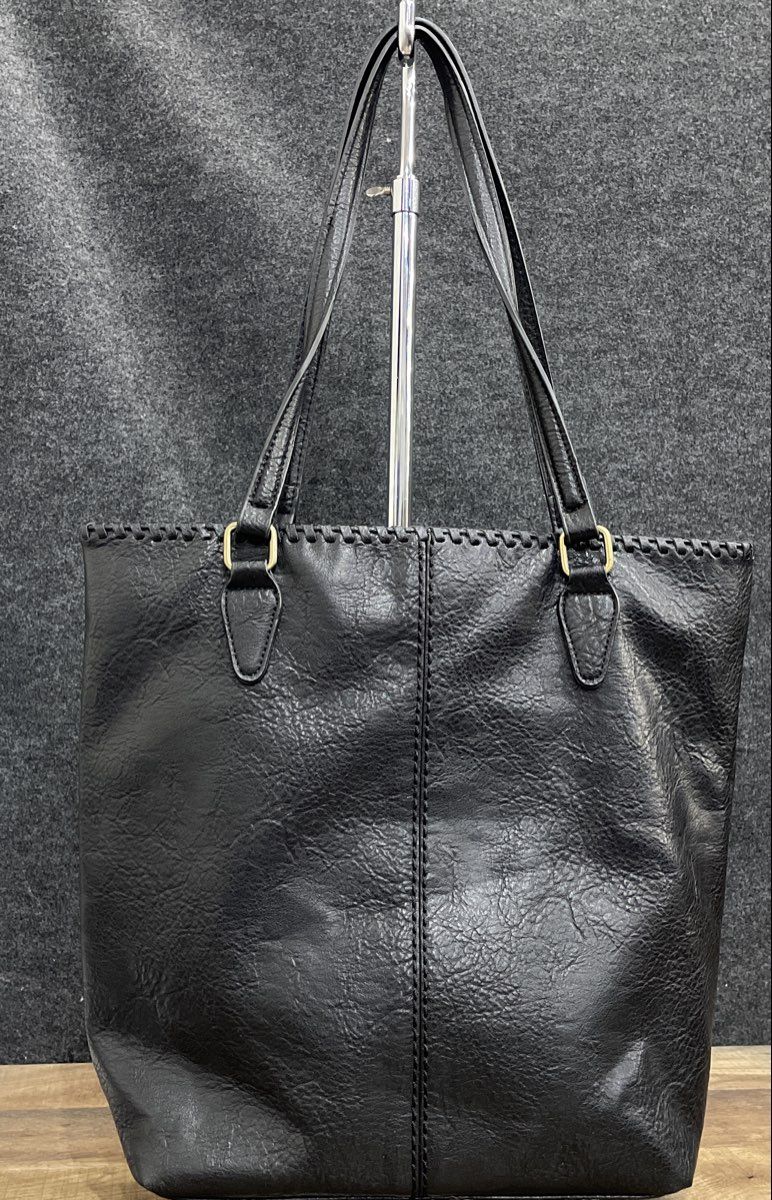 Antik Kraft Black Leather Large Tote Shoulder Bag Whipstitch Animal Print