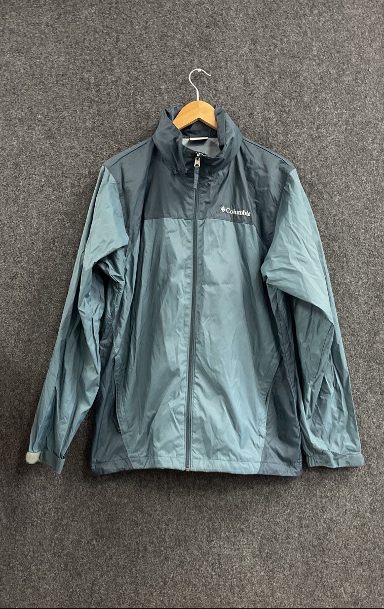 Columbia Men's Two-Tone Blue Lightweight Hooded Rain Jacket Sz S