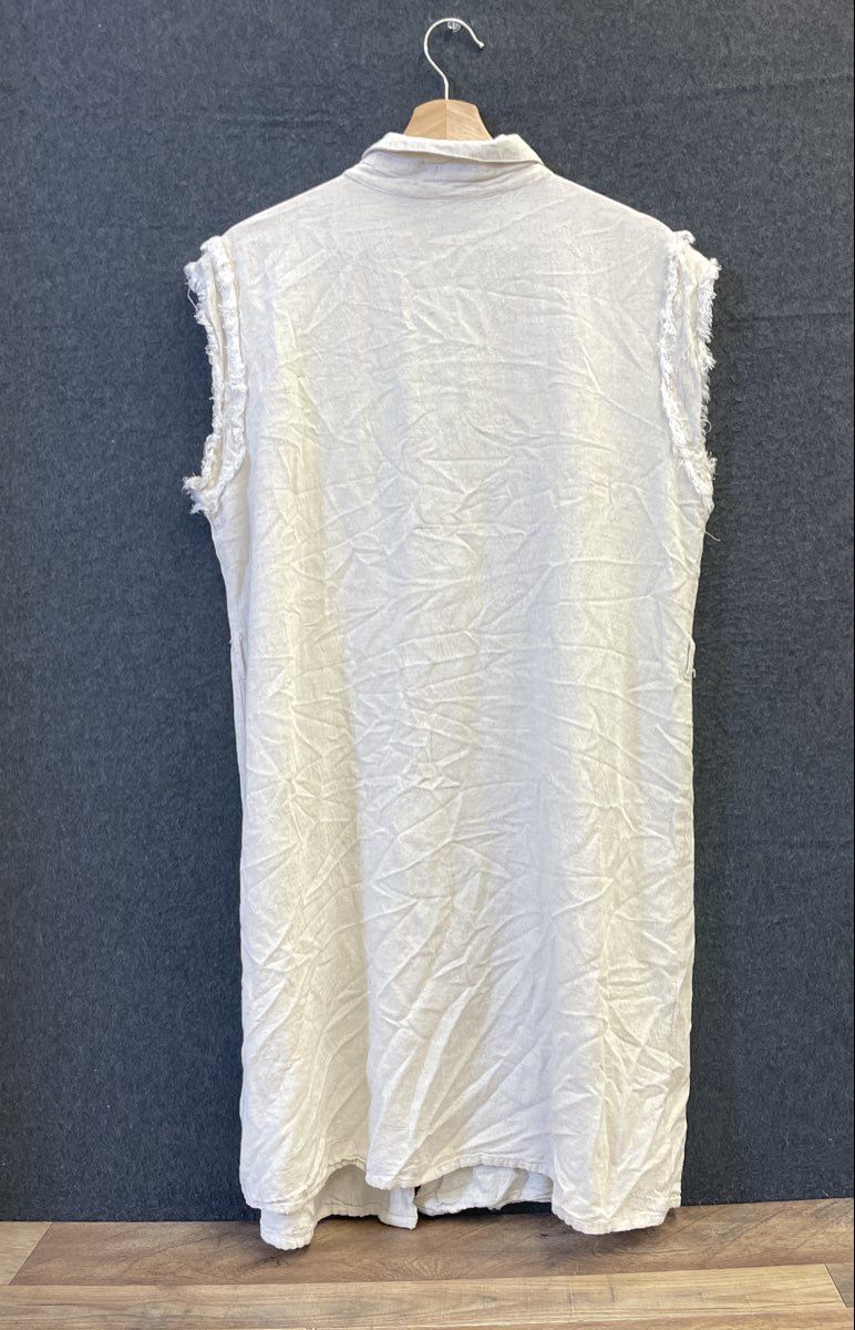 Mlle Gabrielle Women's Cream Fringe Trim Sleeveless Button Down Dress Sz 1X