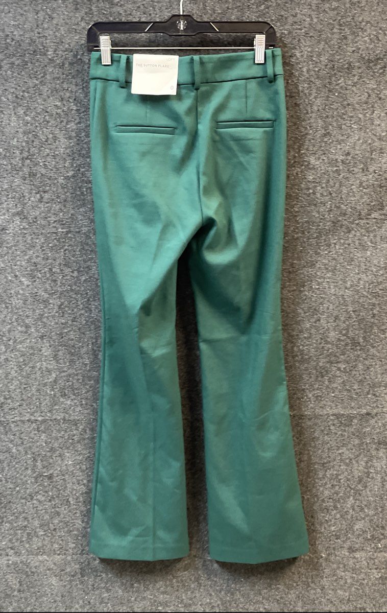 LOFT Women's The Sutton Flare Pants Green Seam Detail NWT Sz 0
