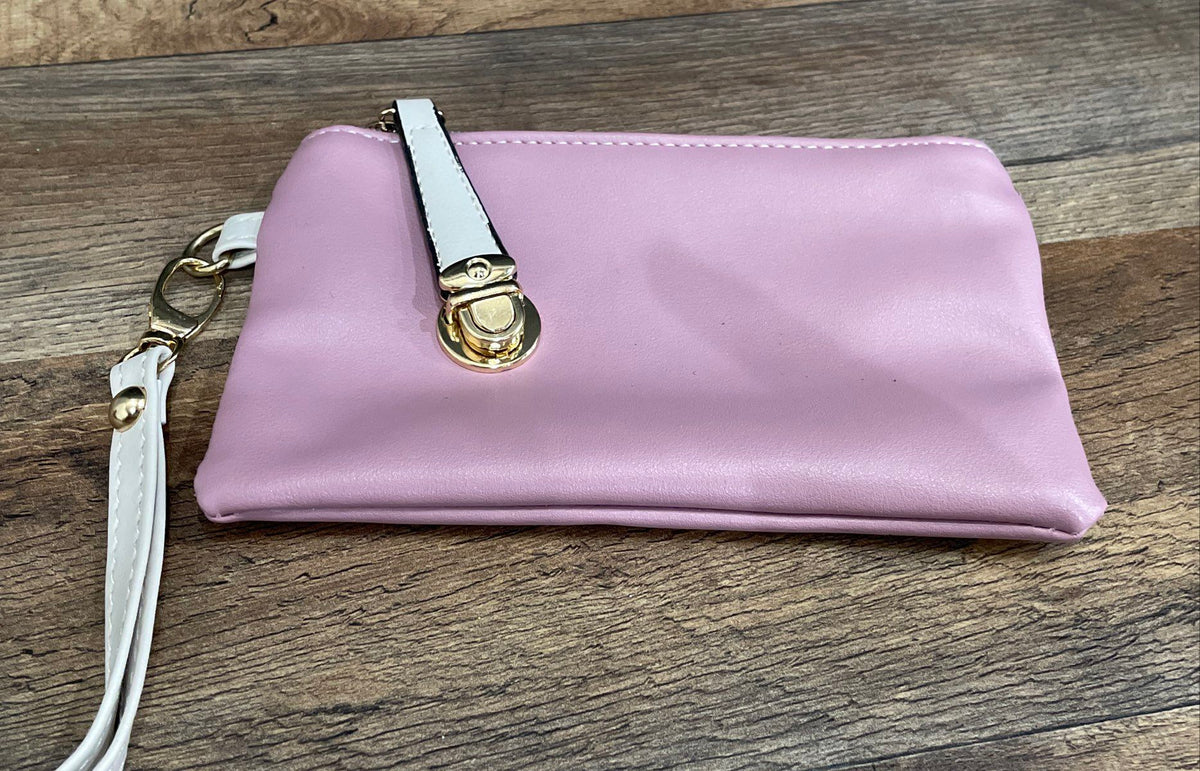 Pink and White Leather Satchel Handbag Crossbody Bag Gold Tone Heart Charm