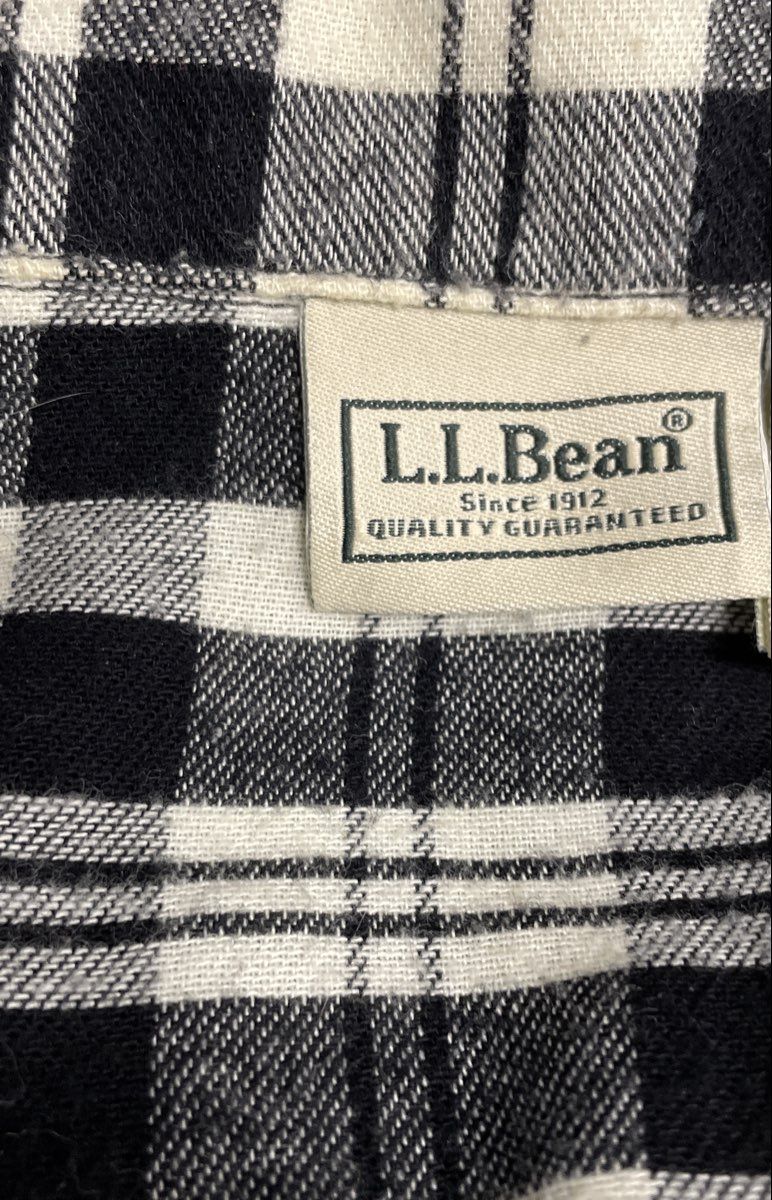 L.L.Bean Men's Black White Plaid Flannel Pajama Top Sleep Shirt Cotton Sz XL