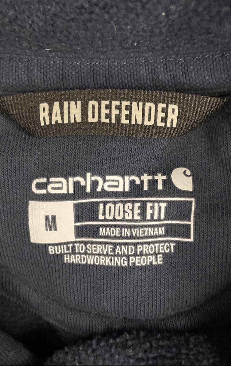 Carhartt Men's Rain Defender Navy Graphic Logo Loose Fit Hoodie Sz M