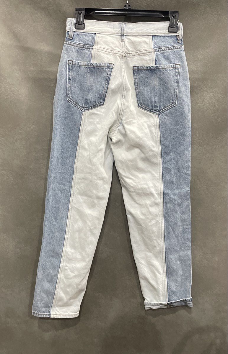 Pacsun Women's Blue Two-Tone Panelled High Rise Button Fly Jeans 100% Cotton