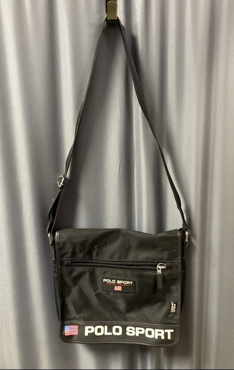 Vintage Polo Sport Ralph Lauren Black Nylon Messenger Crossbody Bag