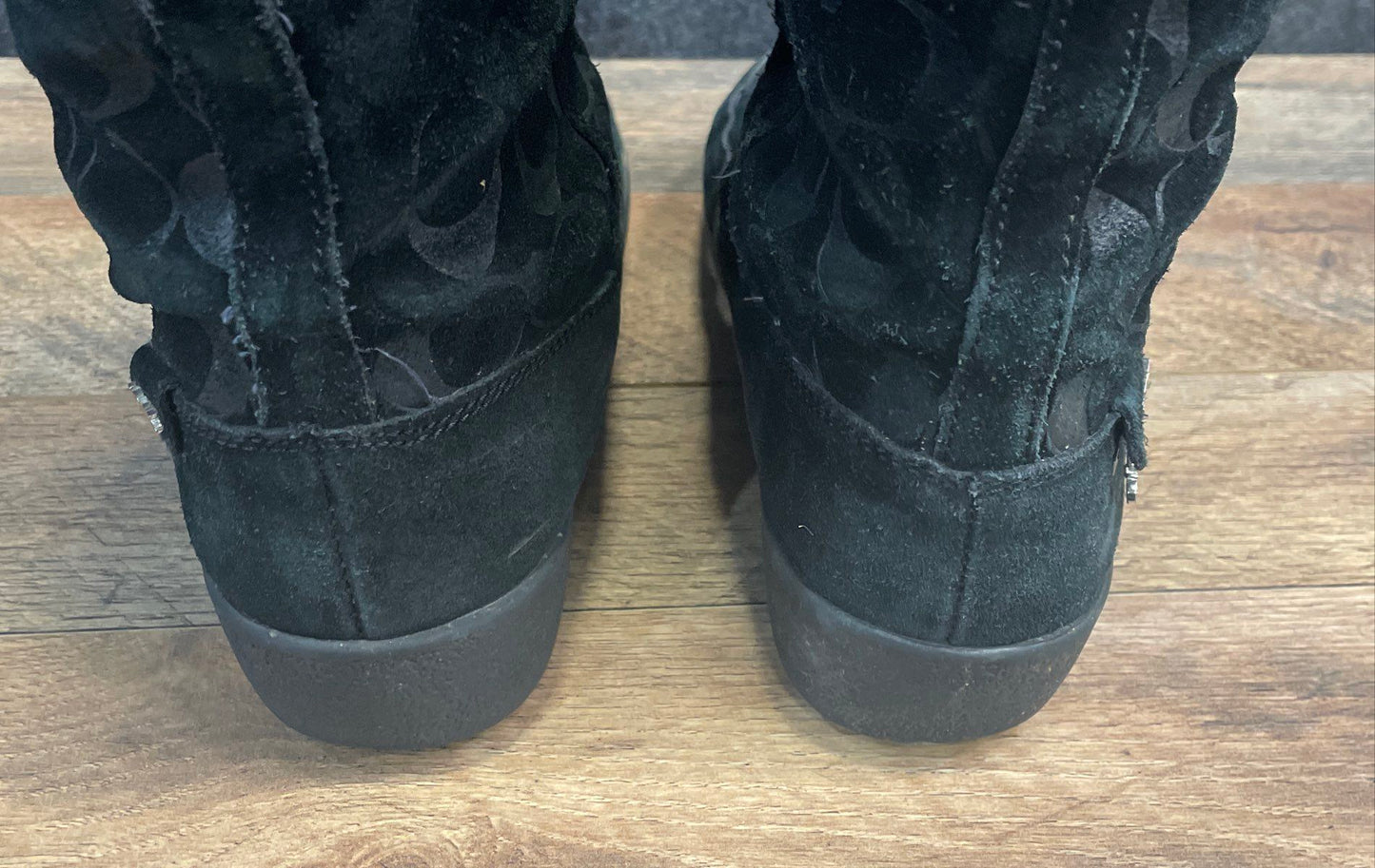Coach Signature Monogram Black Suede Mid-Calf Women's Boots