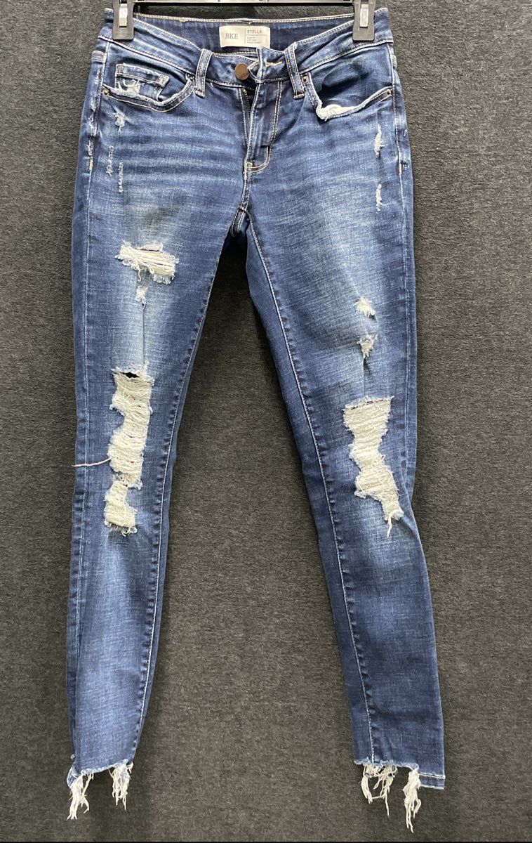 BKE Women's Stella Blue Distressed Slim Low Rise Ankle Skinny Jeans Sz 25