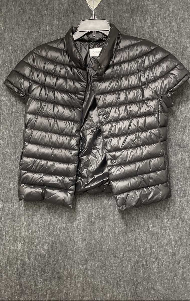 Calvin Klein Women's Gray Short Sleeve Puffer Vest Quilted Mock Neck Sz M