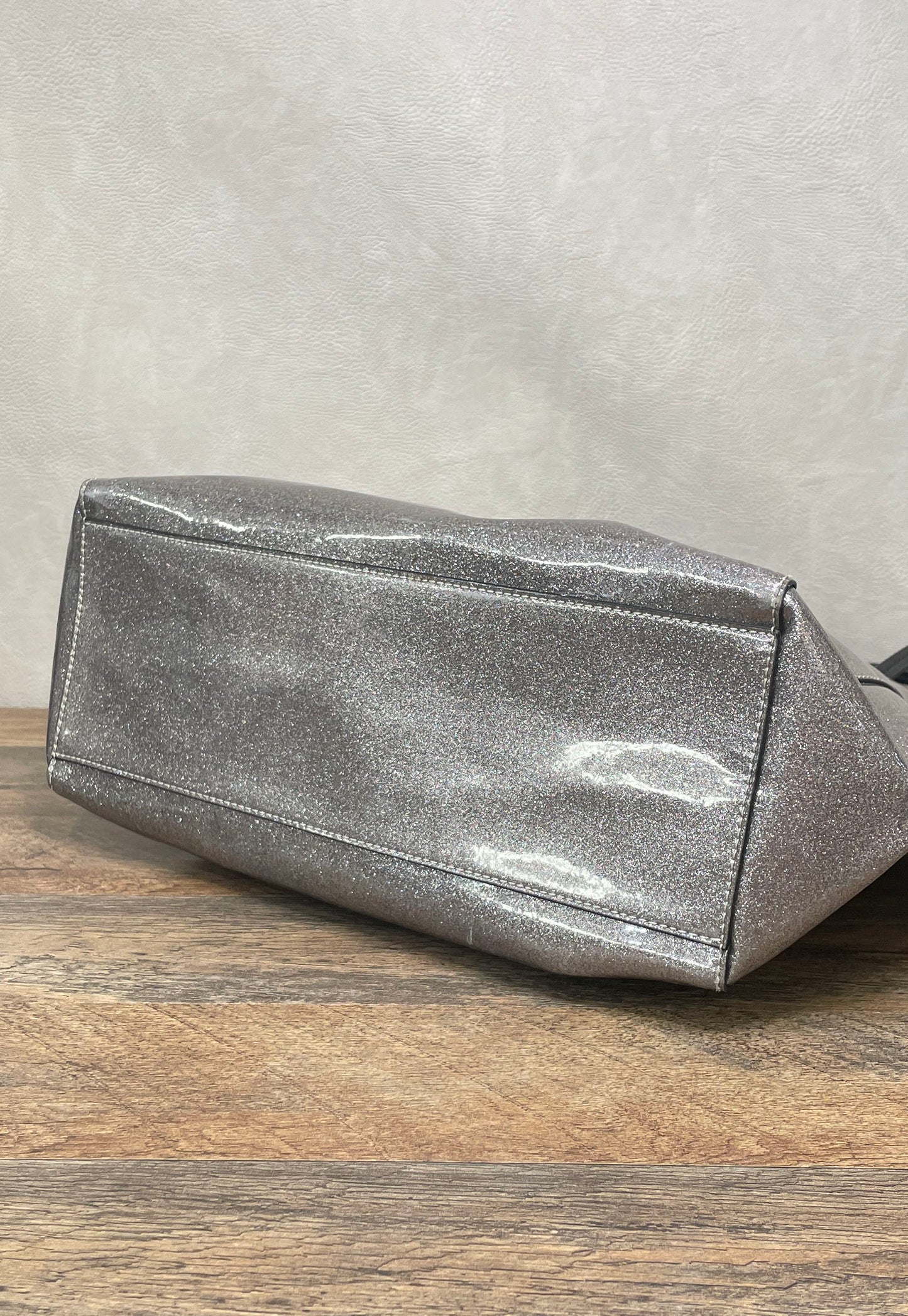 Kate Spade Silver Glitter Mavis Street Taden Tote Bag Large Bow Detail