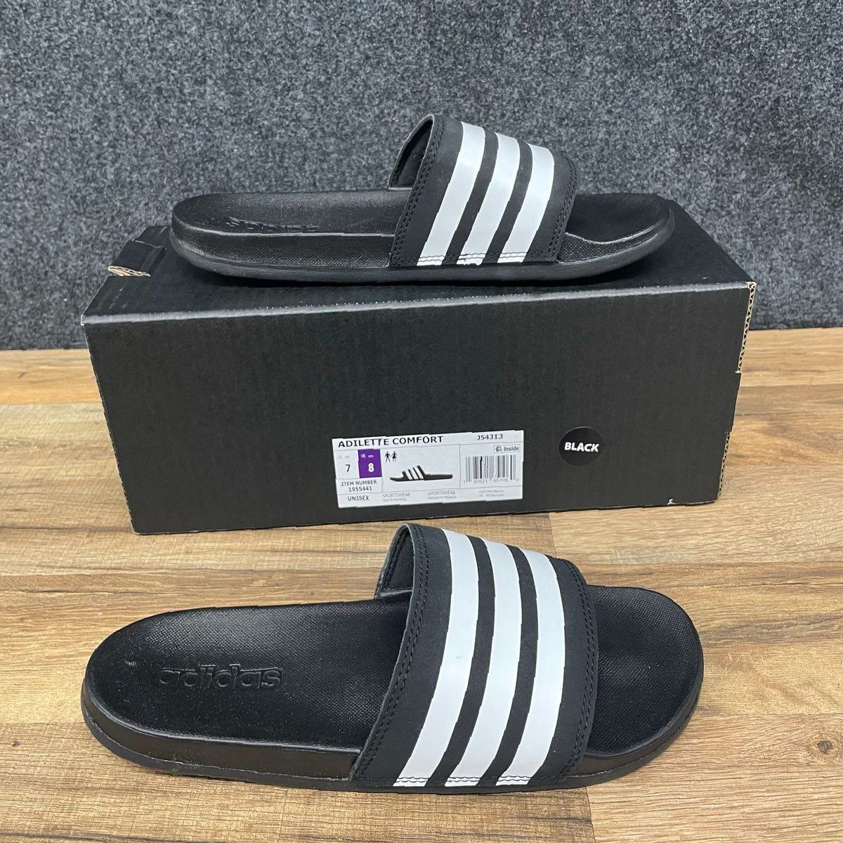 Adidas Adilette Comfort Slides Black White Sandals JS4313 Men's Size 8