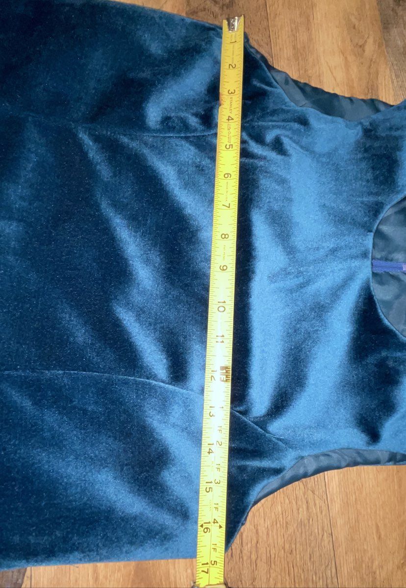 Vintage Y2K Girls Teal Blue Velvet Sleeveless Fit & Flare Dress Tie Waist