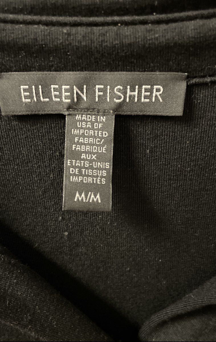 Eileen Fisher Women's Black Viscose Spandex Jersey Button Down Tunic Top Size M