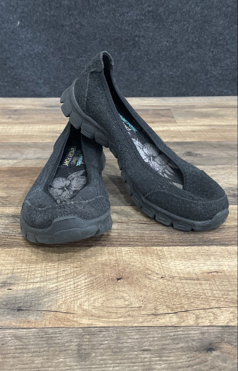 Skechers EZ Flex 3.0 Beautify Black Lace Slip-On Ballet Flats Women's Size 7.5