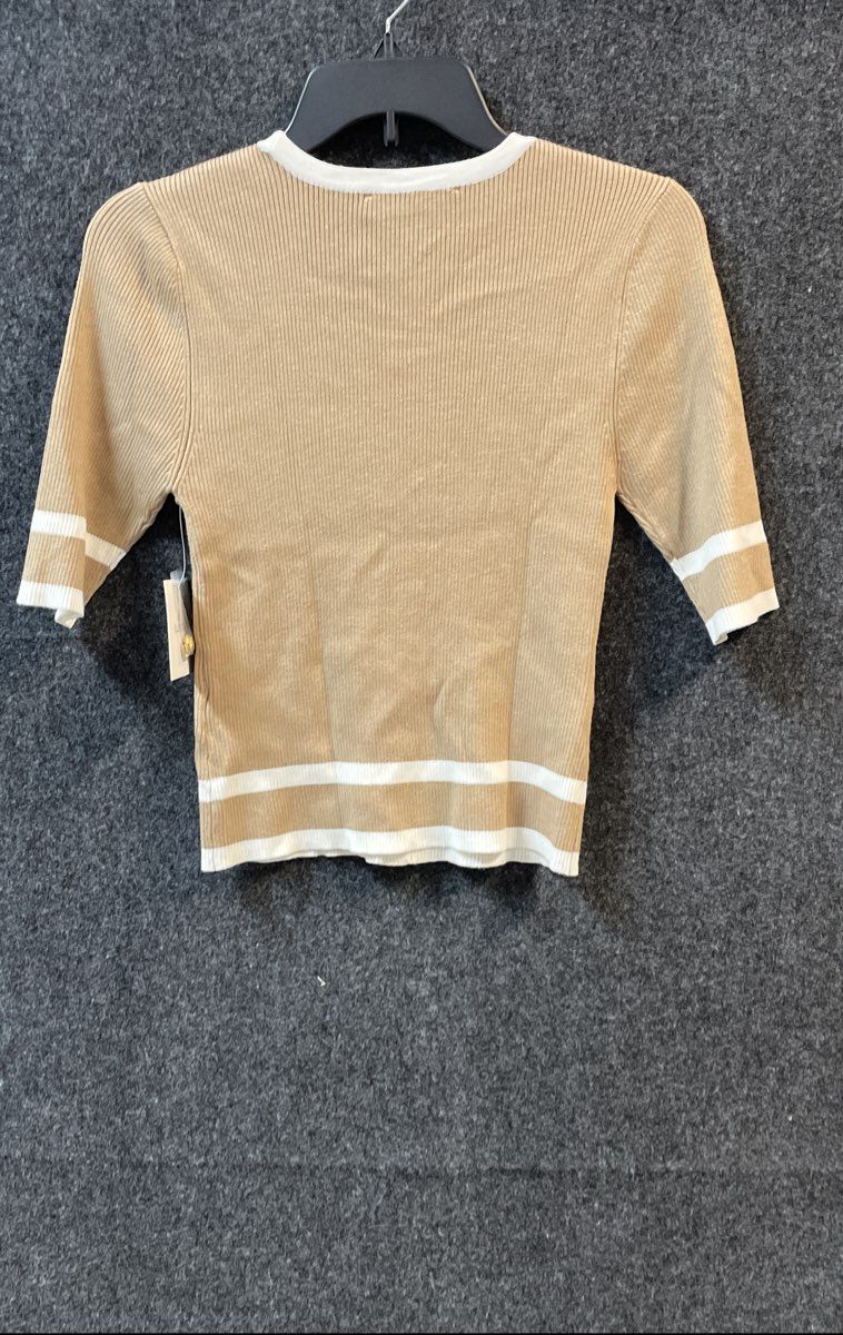 Ellen Tracy Women's Tan Camel Ribbed Knit Cardigan Gold Button Top Sz L NWT