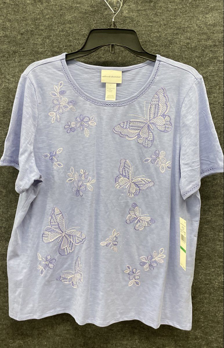 Alfred Dunner Women's Purple Butterfly Embroidered Top Santa Fe 2025 Sz L NWT