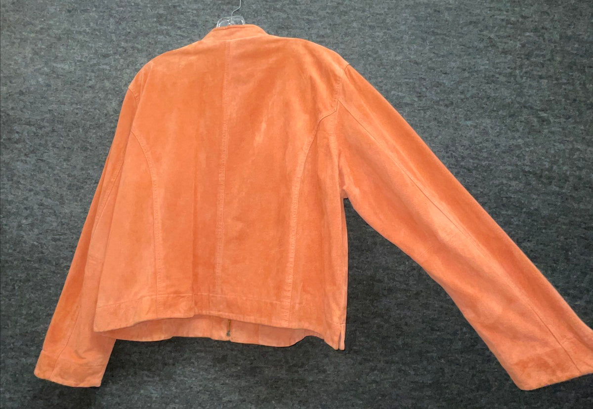Chico's Women's Orange Suede Leather Full Zip Jacket Stand Collar Sz 3