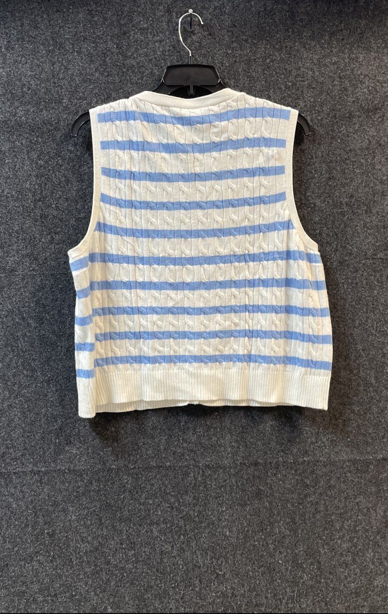 Wiholl Women's Cable Knit Sweater Vest Blue Striped Button Front Size XXL NWT