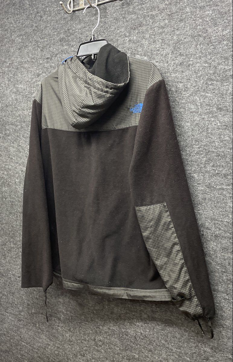 The North Face Men's Black Gray Grid Full Zip Hooded Fleece Jacket Size L