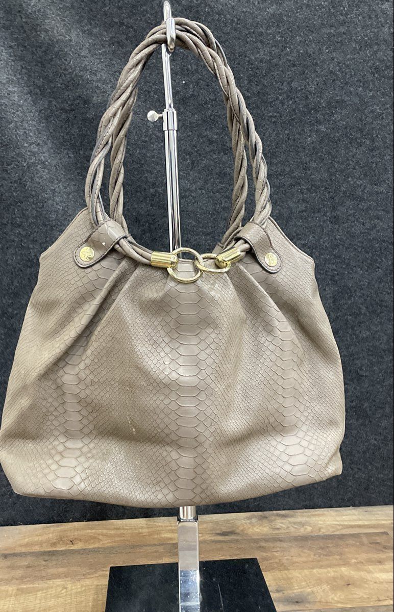 Relic Grey Snakeskin Print Tote Shoulder Bag Braided Handles Gold Hardware