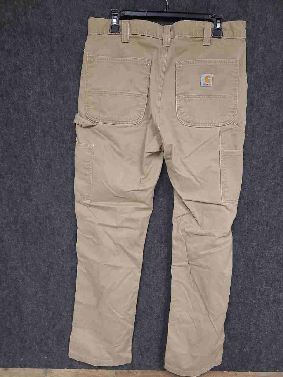 Carhartt Men's Dark Khaki Relaxed Fit Washed Duck Work Dungaree Pants Sz 34x32