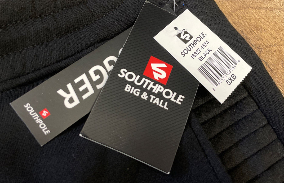 Southpole Men's Big & Tall Black Moto Ribbed Jogger Sweatpants Sz 5XB NWT