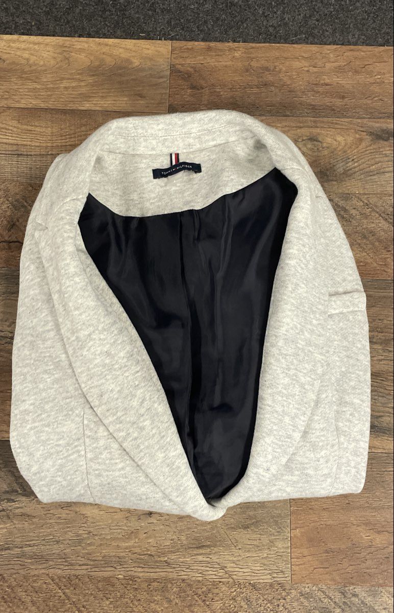 Tommy Hilfiger Women's Heather Gray Jersey Knit Elbow Patch Blazer Sz 8